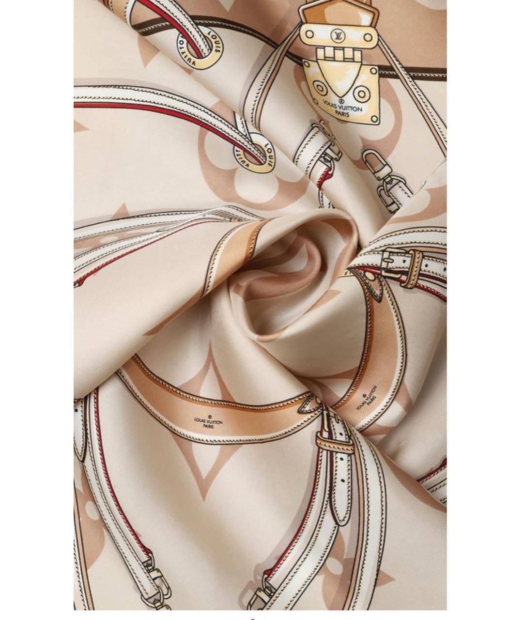 LOUIS VUITTON Бежевый шелковый платок, фото 2