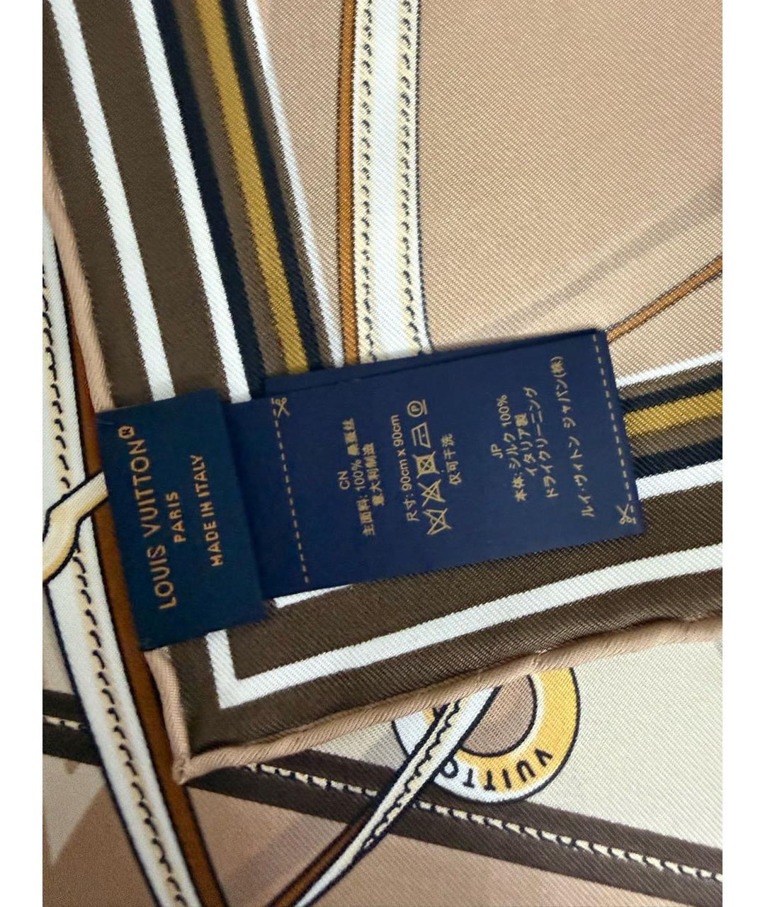 LOUIS VUITTON Бежевый шелковый платок, фото 4