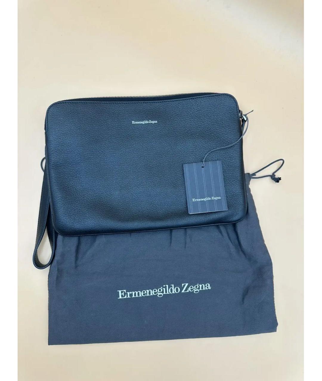 ERMENEGILDO ZEGNA XXX Черная кожаная барсетка, фото 3
