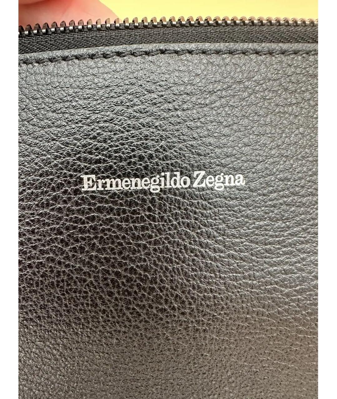 ERMENEGILDO ZEGNA XXX Черная кожаная барсетка, фото 8