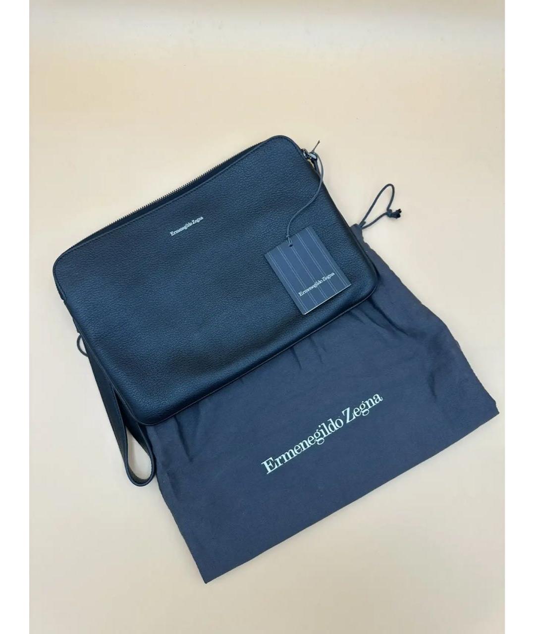 ERMENEGILDO ZEGNA XXX Черная кожаная барсетка, фото 7