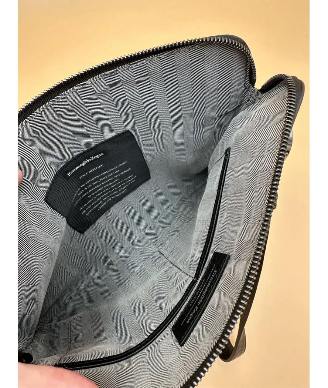 ERMENEGILDO ZEGNA XXX Черная кожаная барсетка, фото 4