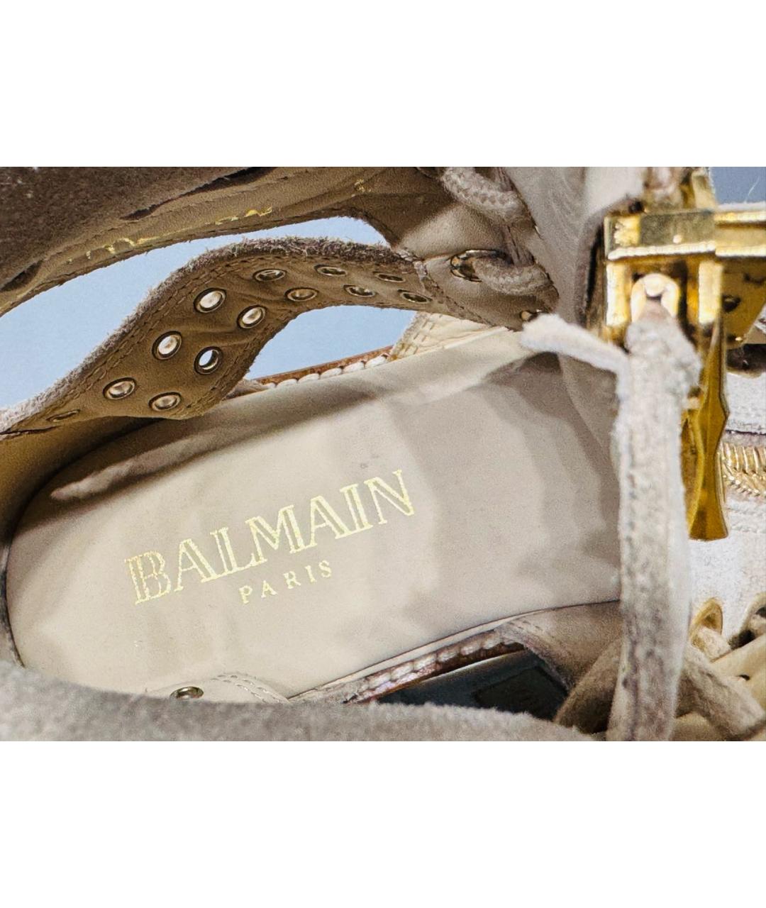 BALMAIN Бежевые замшевые босоножки, фото 6