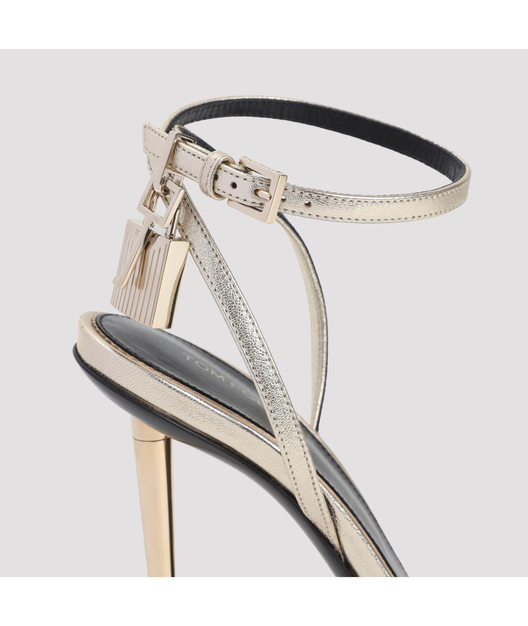 TOM FORD Золотые кожаные босоножки, фото 5