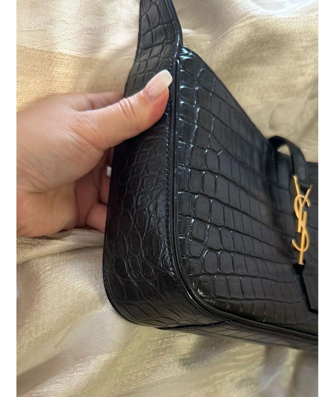 SAINT LAURENT Черная кожаная сумка с короткими ручками, фото 4