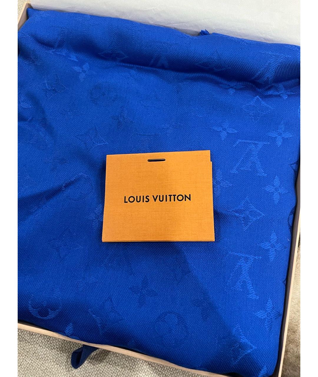LOUIS VUITTON Синий шелковый платок, фото 6