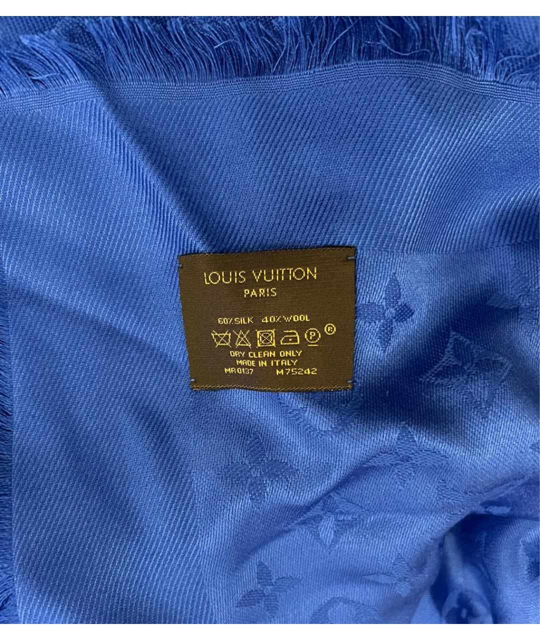 LOUIS VUITTON Синий шелковый платок, фото 3