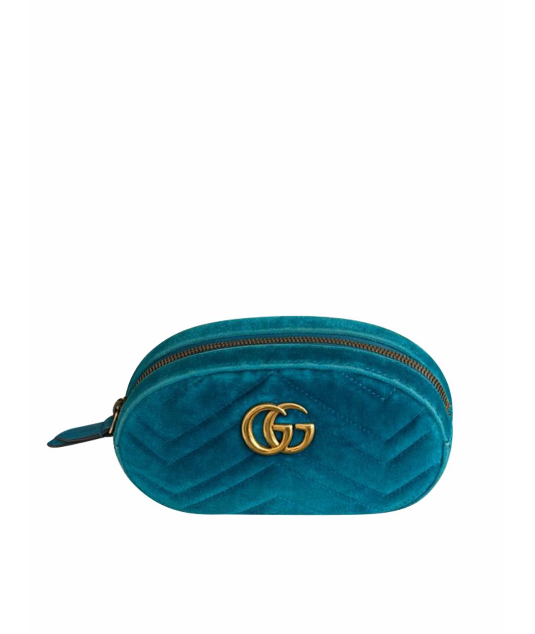 GUCCI Бирюзовая бархатная поясная сумка, фото 1