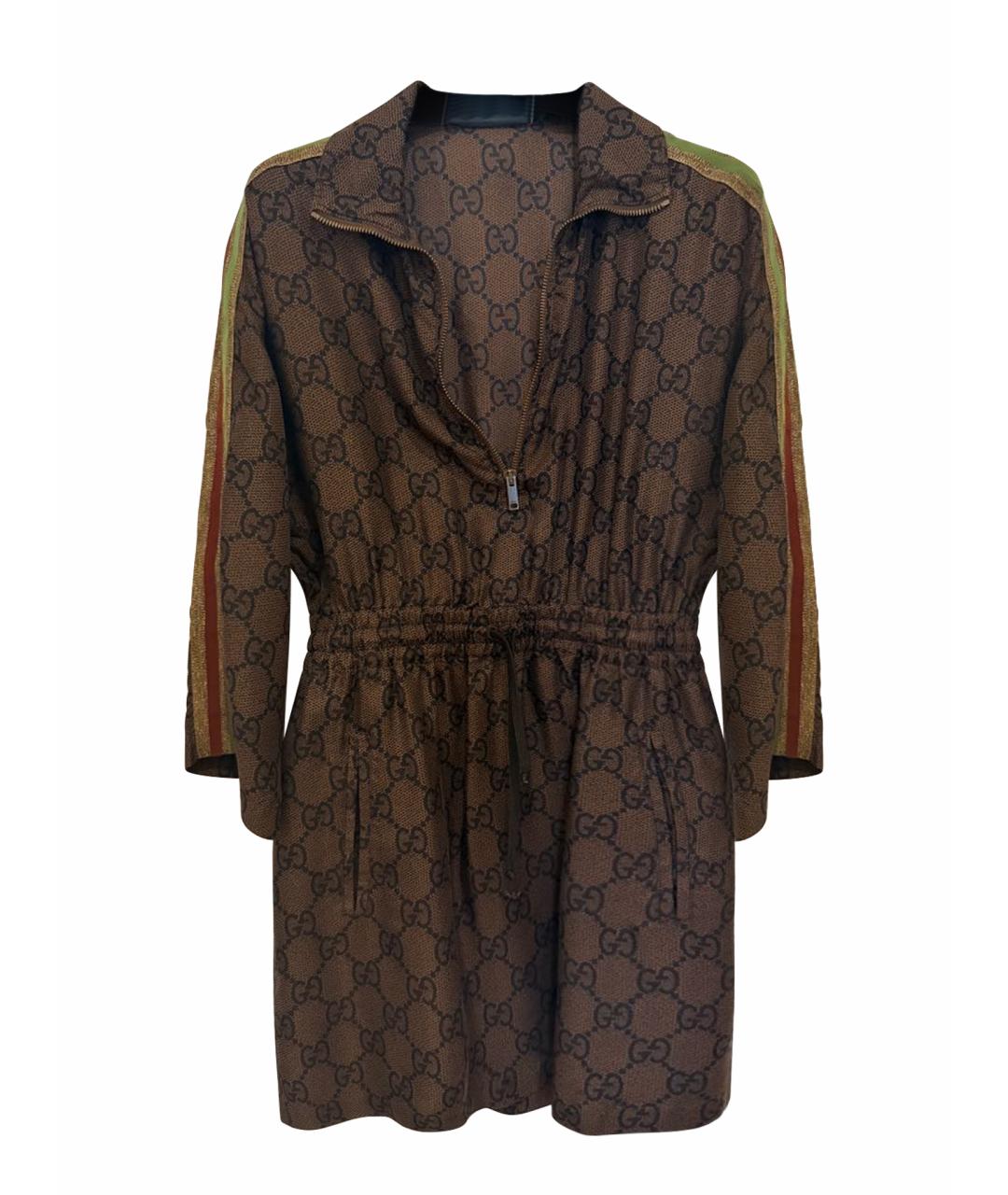 GUCCI Коричневое шелковое повседневное платье, фото 1