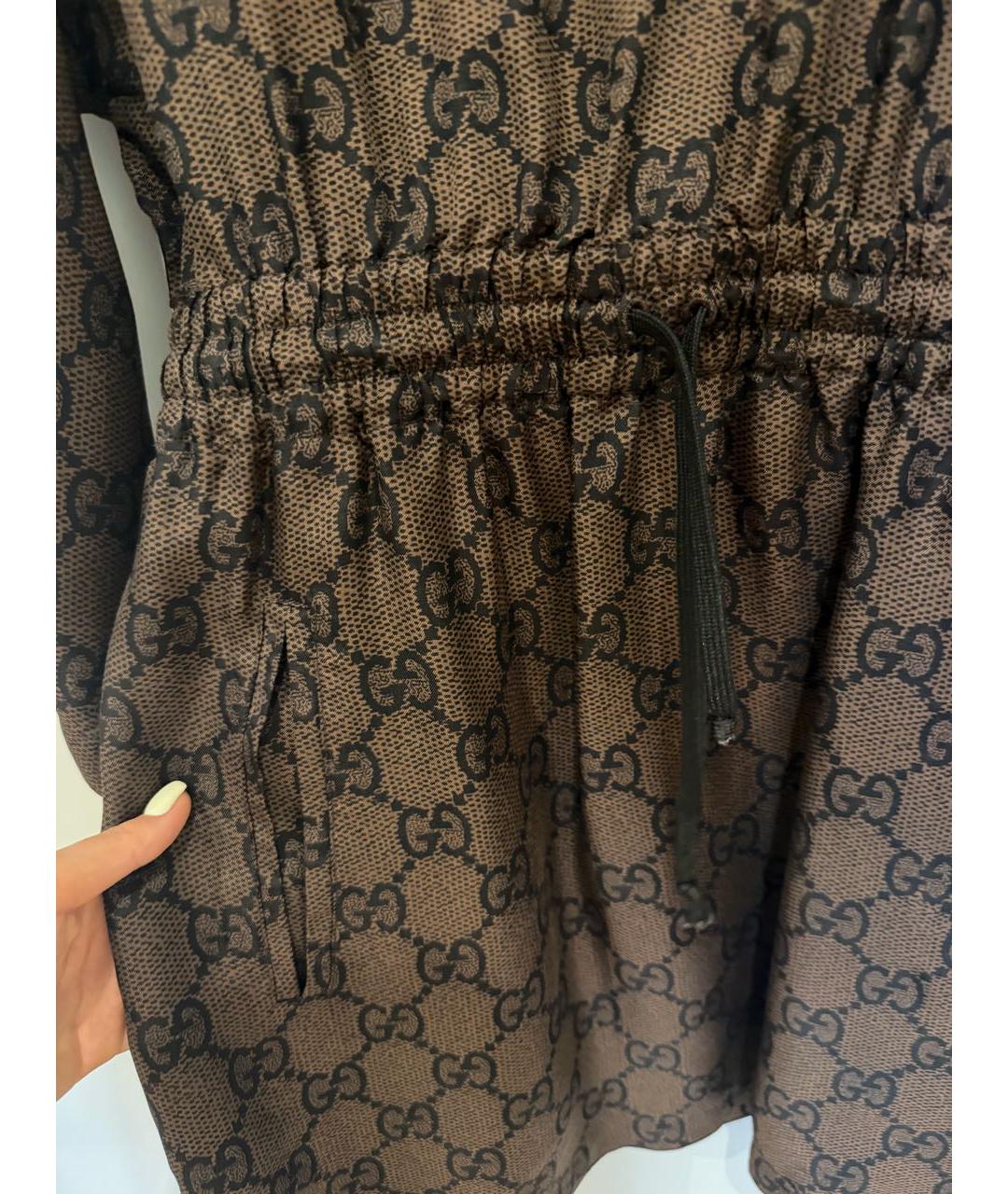 GUCCI Коричневое шелковое повседневное платье, фото 4