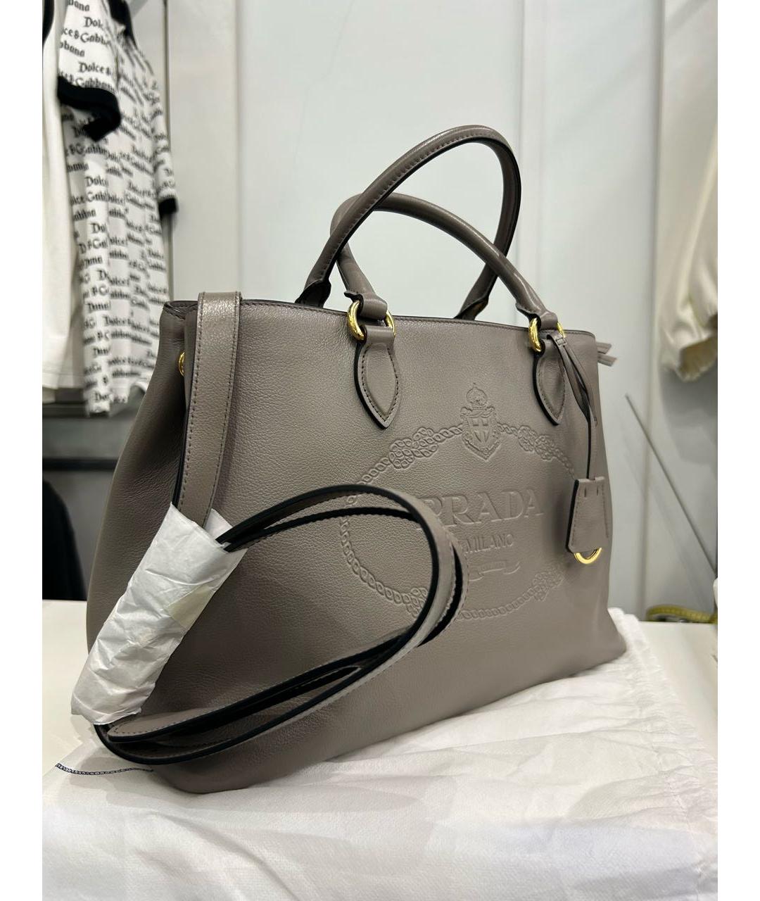 PRADA Серая кожаная сумка тоут, фото 7