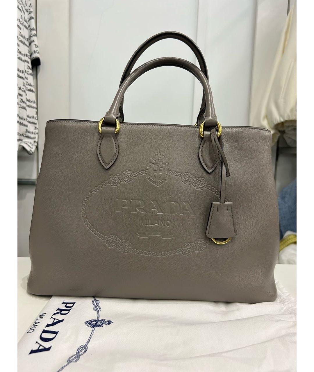 PRADA Серая кожаная сумка тоут, фото 9