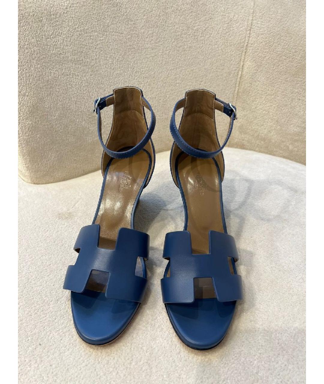 HERMES Синие кожаные босоножки, фото 2