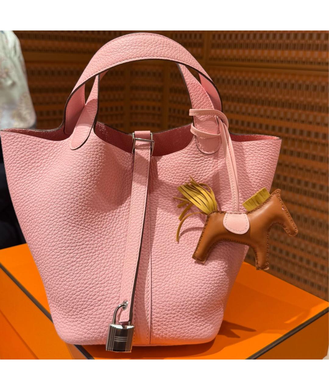 HERMES Розовая кожаная сумка с короткими ручками, фото 4