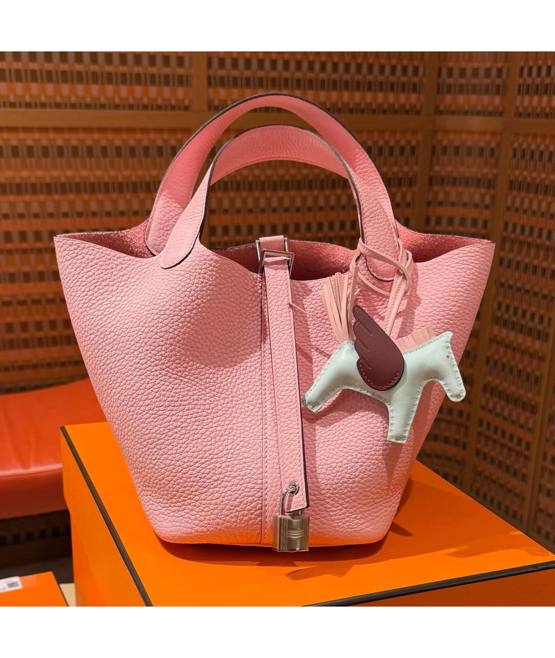 HERMES Розовая кожаная сумка с короткими ручками, фото 5