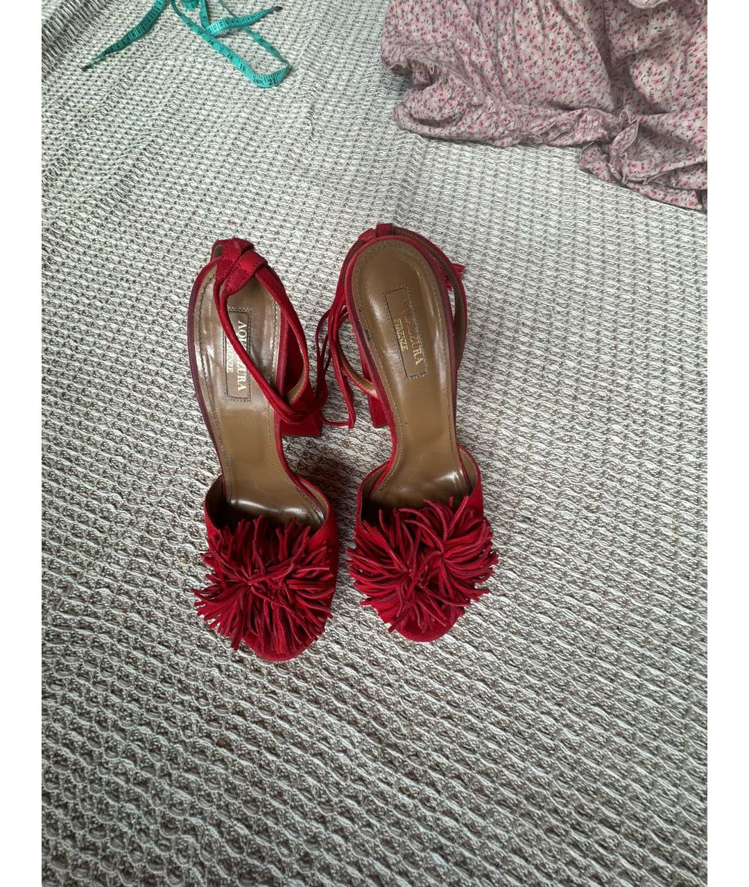 AQUAZZURA Бордовые замшевые босоножки, фото 3