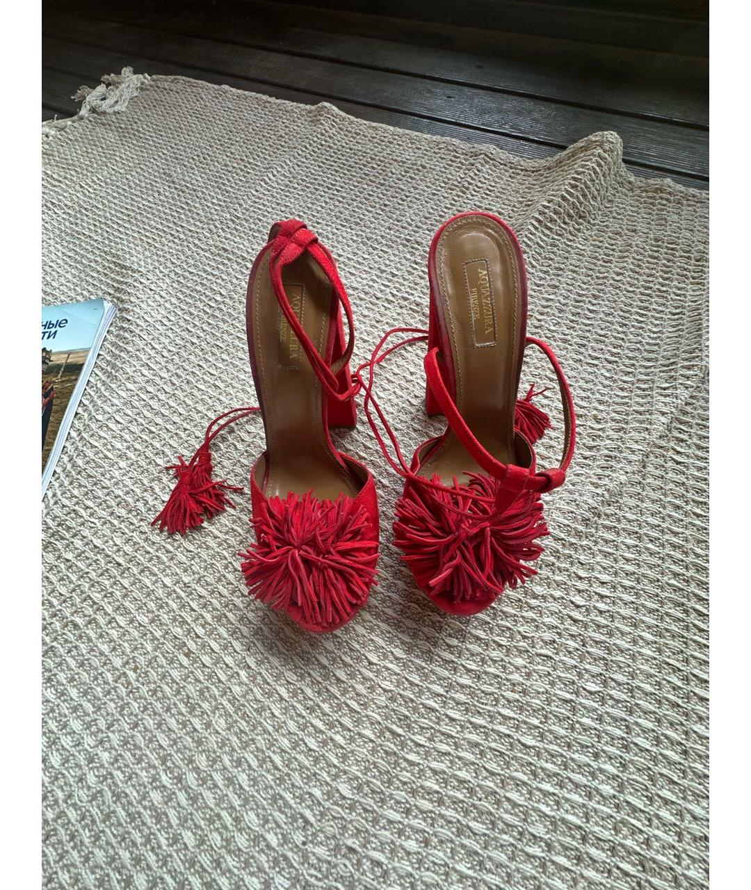 AQUAZZURA Бордовые замшевые босоножки, фото 2