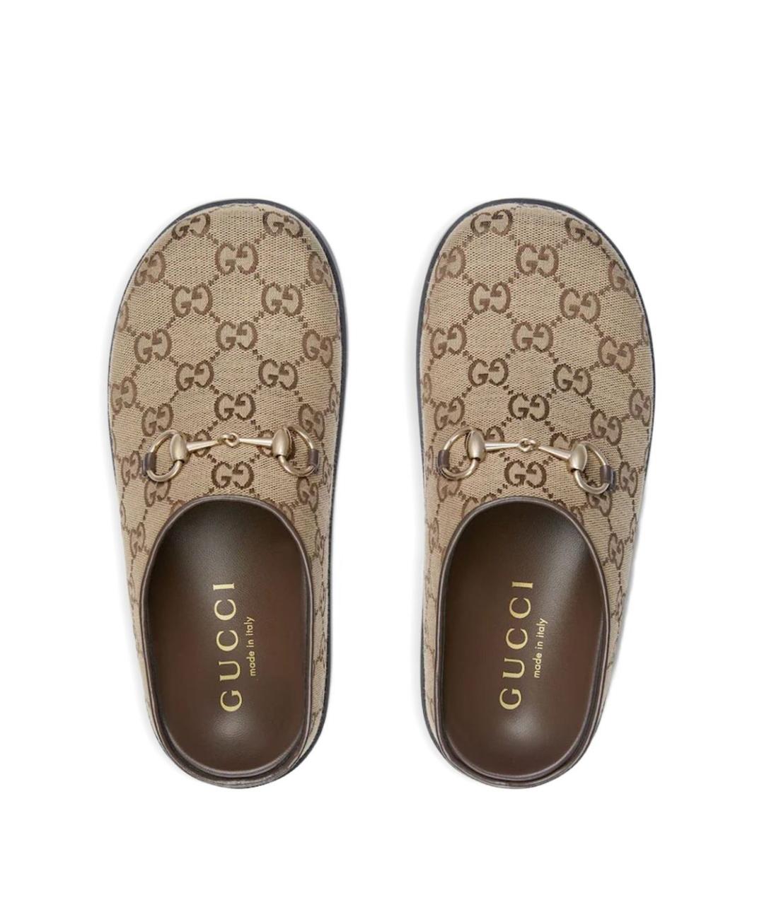 GUCCI Бежевые текстильные сабо, фото 2