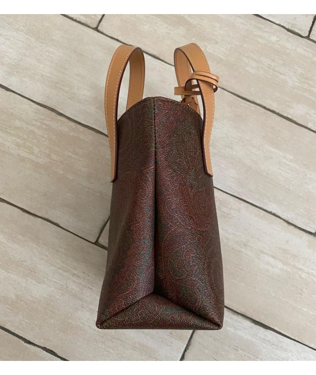 ETRO Коричневая кожаная сумка с короткими ручками, фото 7