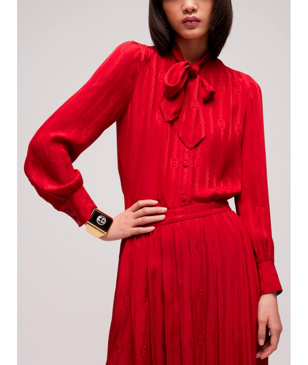 GUCCI Красная шелковая блузы, фото 4