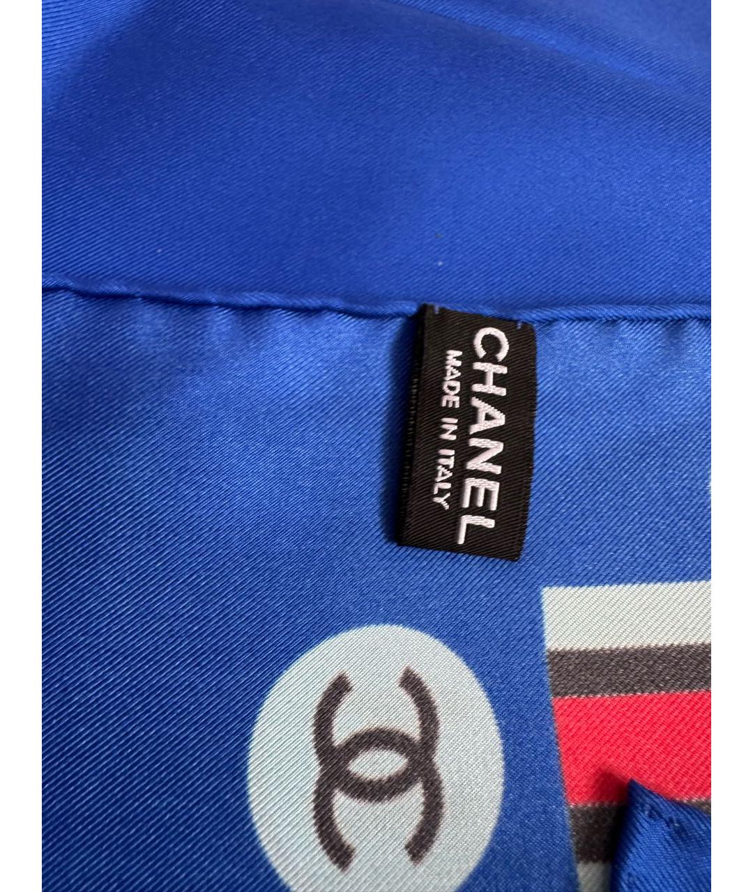 CHANEL Синий шелковый платок, фото 3