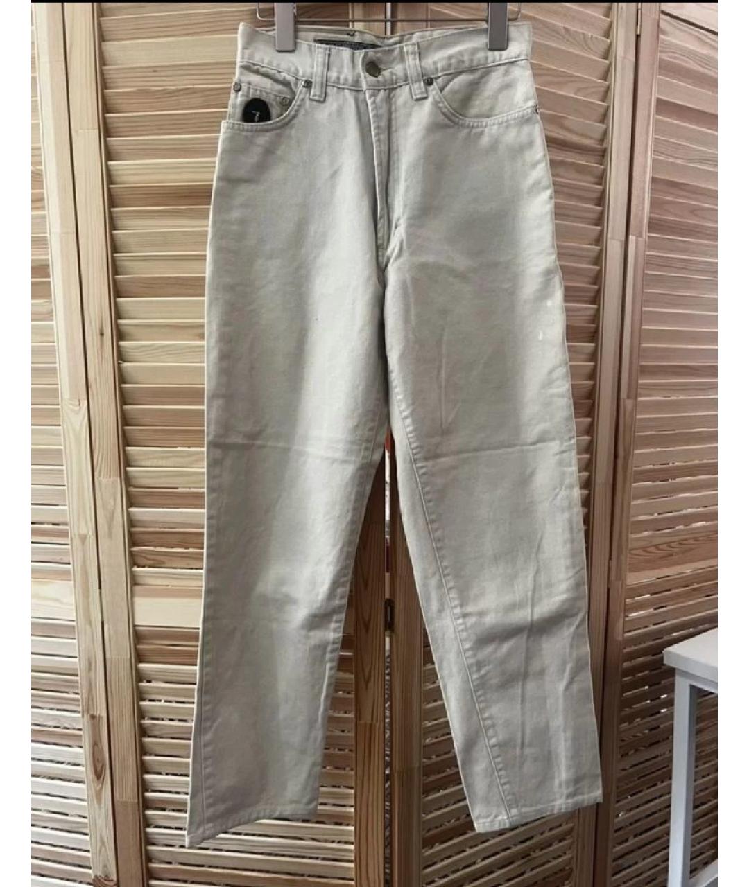 TRUSSARDI Бежевые хлопковые прямые джинсы, фото 9