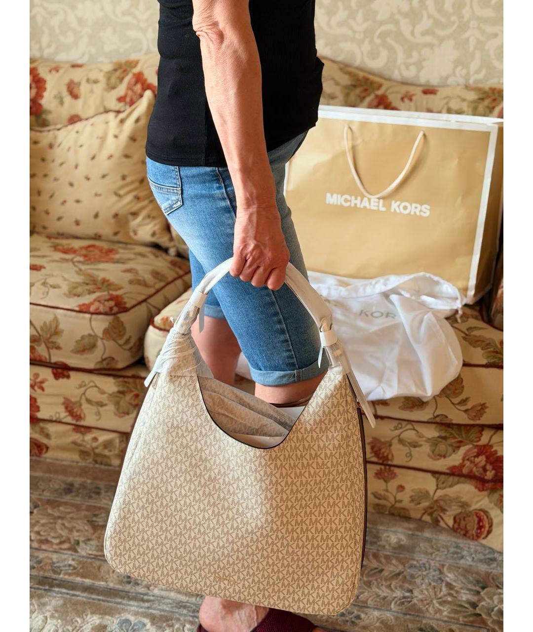 MICHAEL KORS Бежевая кожаная сумка тоут, фото 4