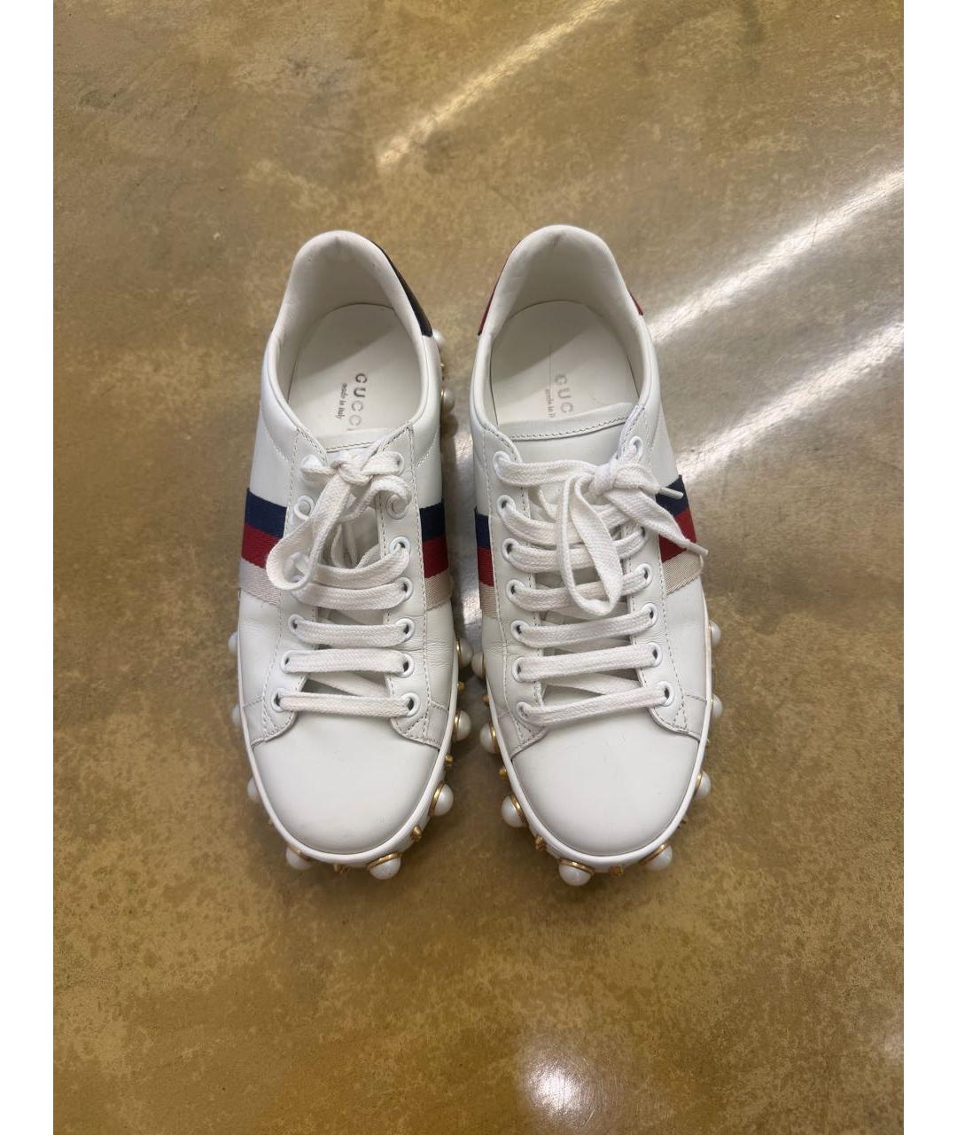 GUCCI Белые кожаные кроссовки, фото 3