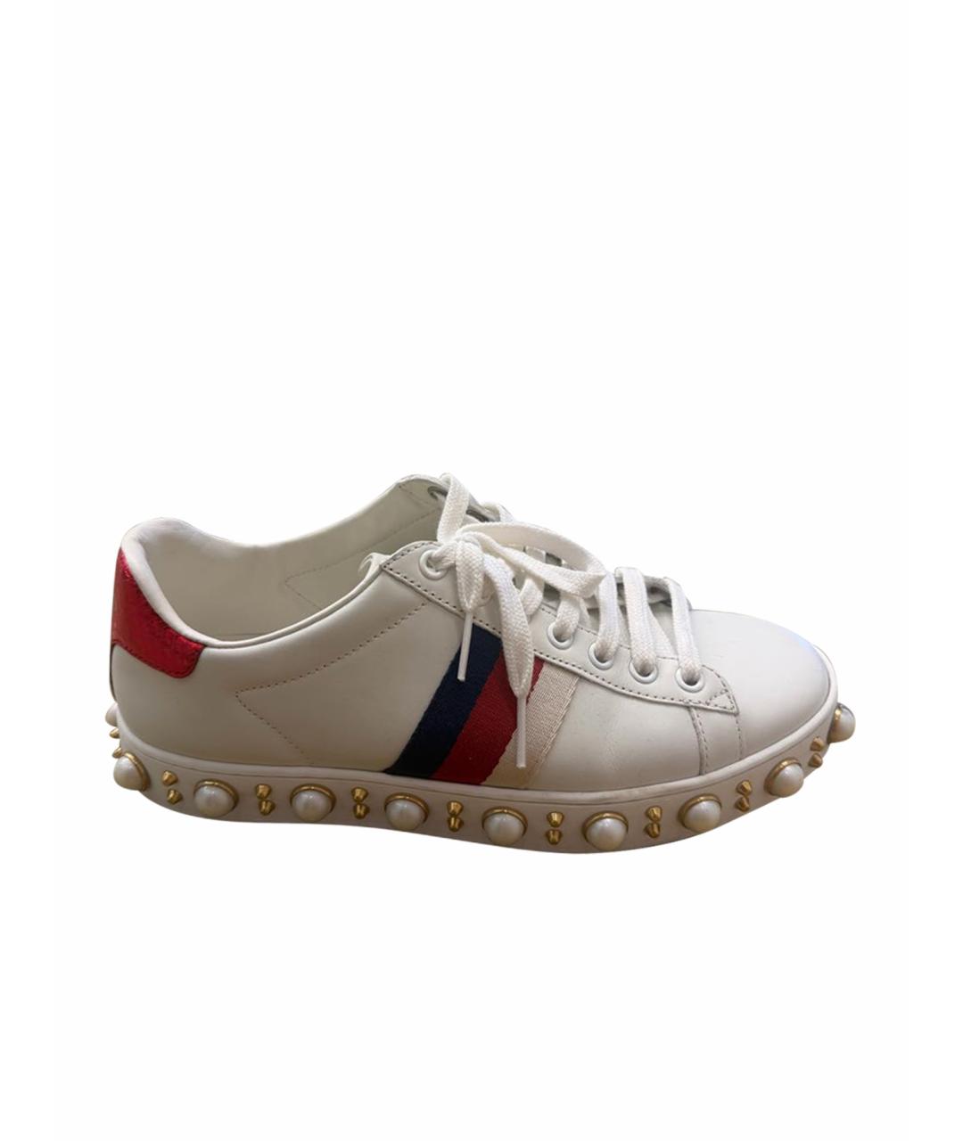 GUCCI Белые кожаные кроссовки, фото 1