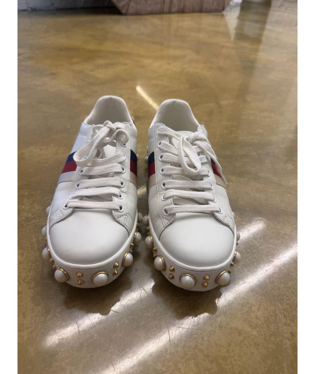 GUCCI Белые кожаные кроссовки, фото 2