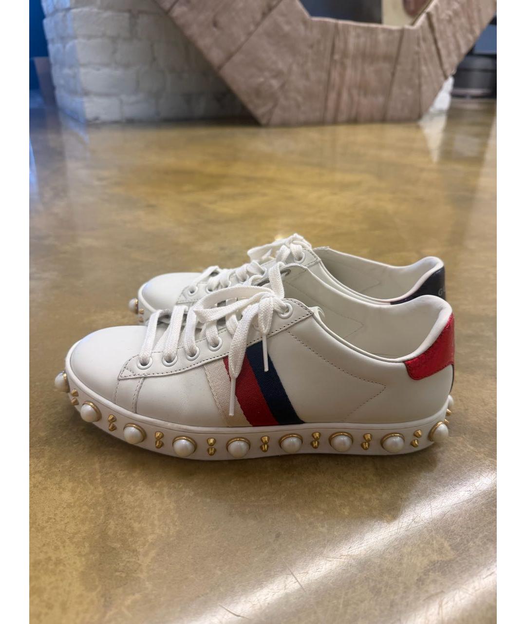 GUCCI Белые кожаные кроссовки, фото 7