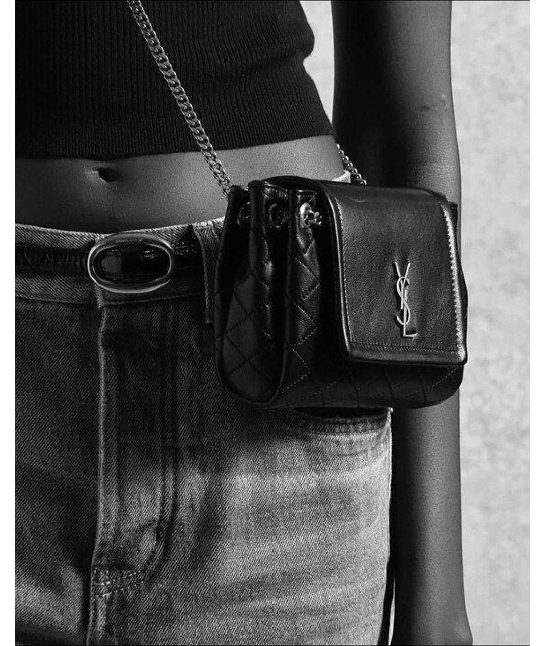 SAINT LAURENT Черная кожаная сумка через плечо, фото 7