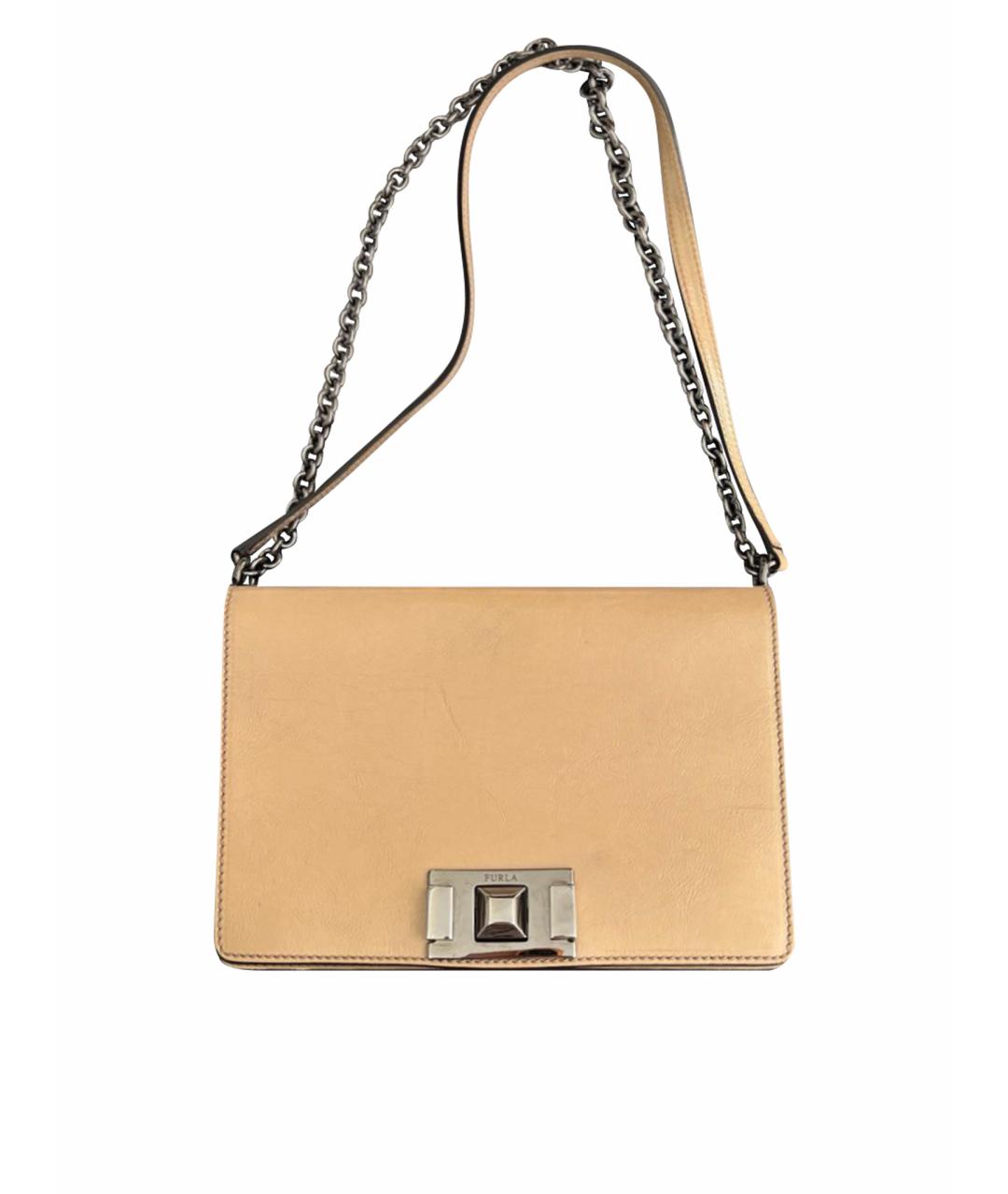 FURLA Бежевая сумка через плечо из лакированной кожи, фото 1