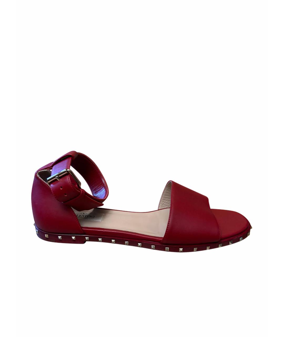 VALENTINO Бордовые кожаные босоножки, фото 1