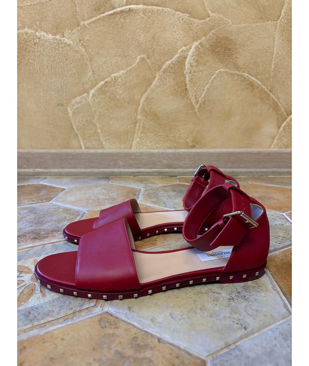 VALENTINO Бордовые кожаные босоножки, фото 6