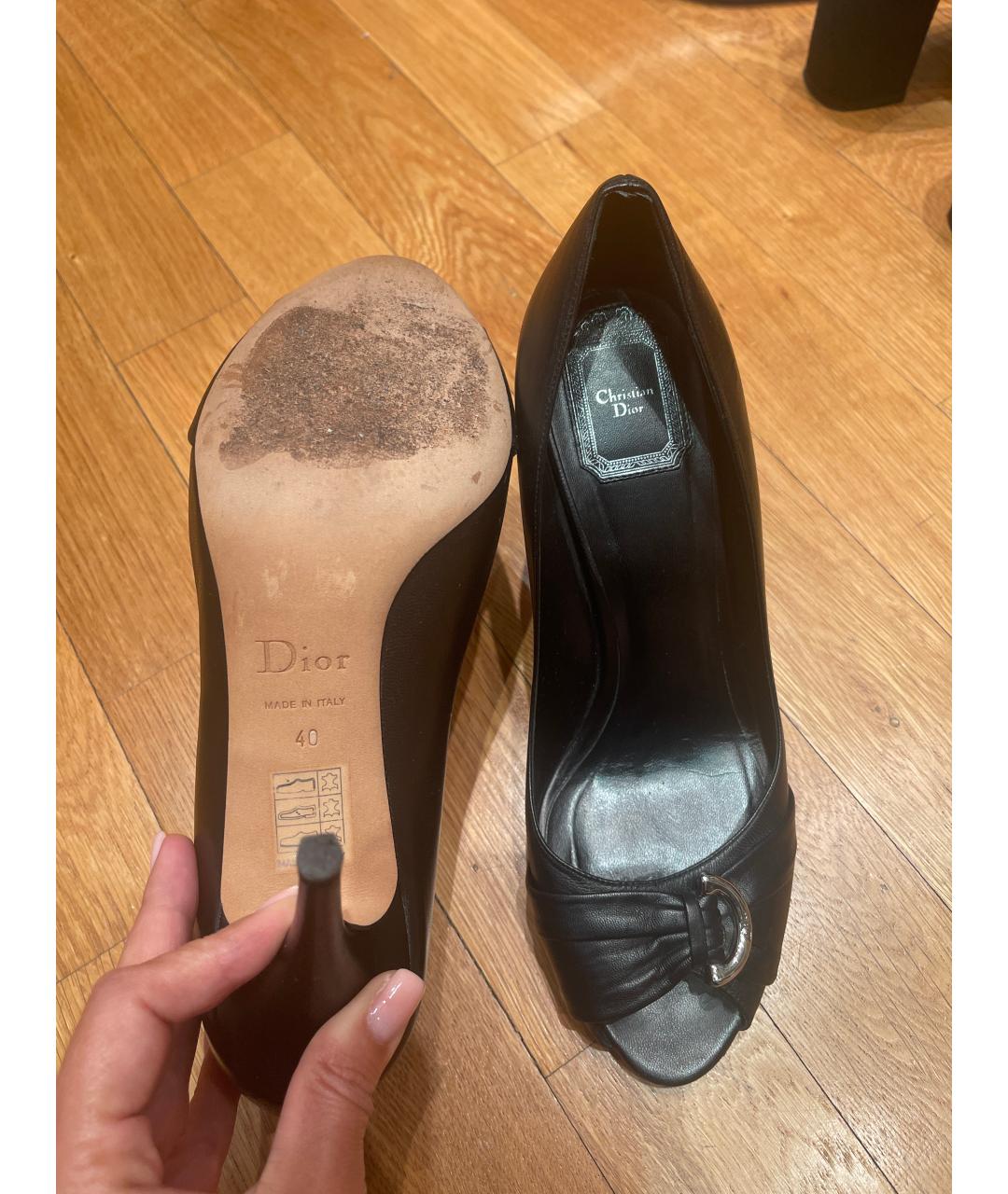 CHRISTIAN DIOR Черные кожаные босоножки, фото 3