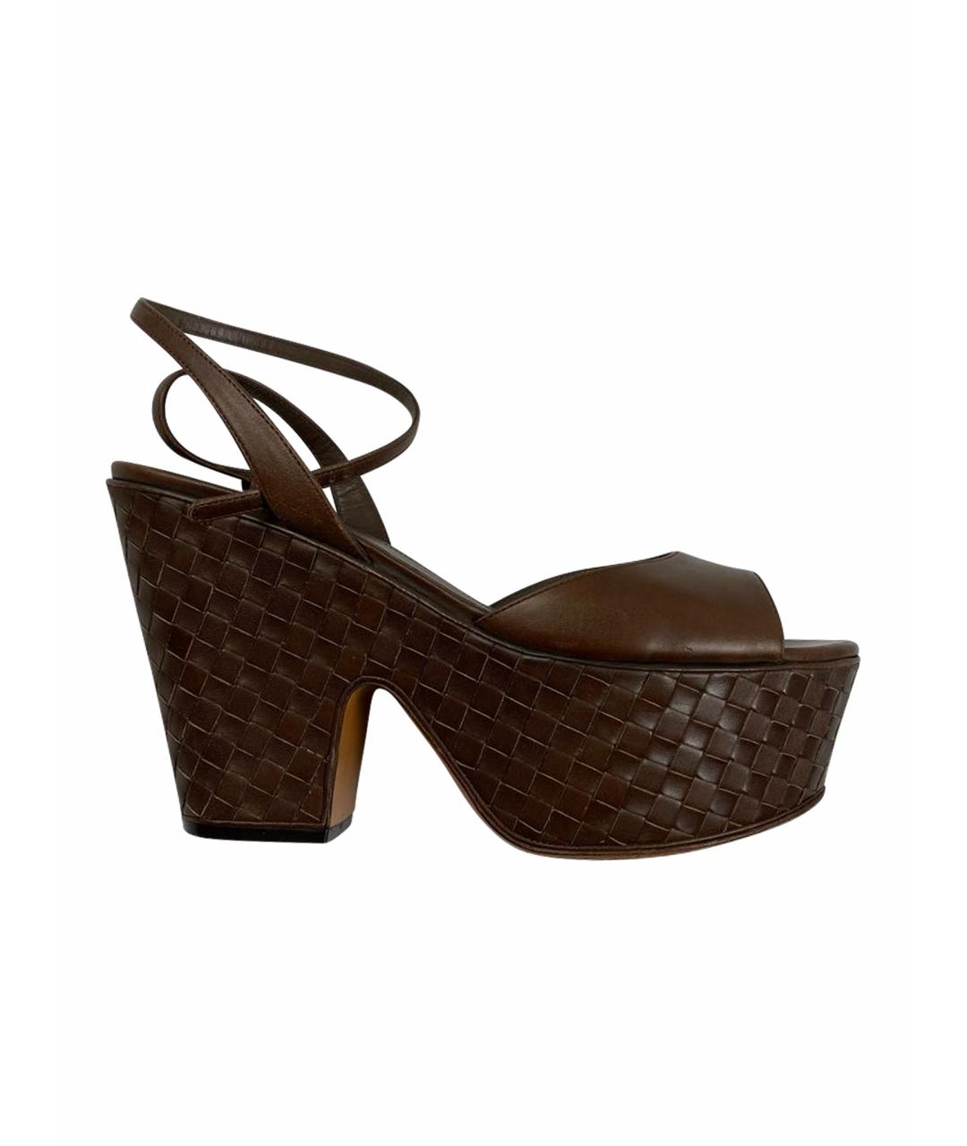 BOTTEGA VENETA Коричневые кожаные босоножки, фото 1