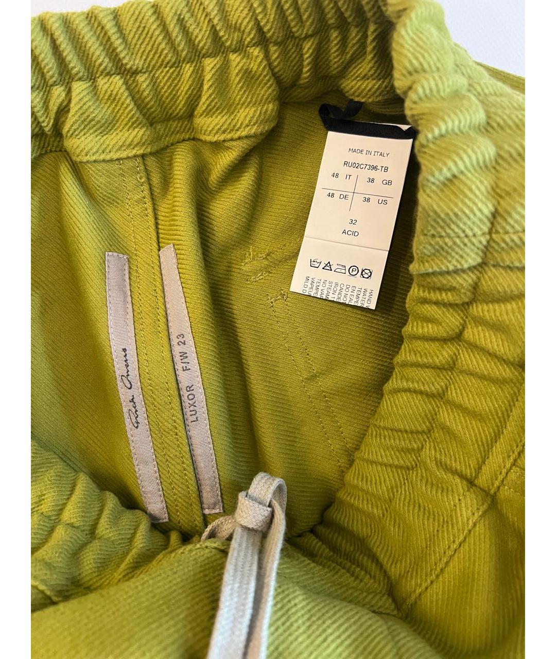 RICK OWENS Салатовые хлопковые повседневные брюки, фото 5