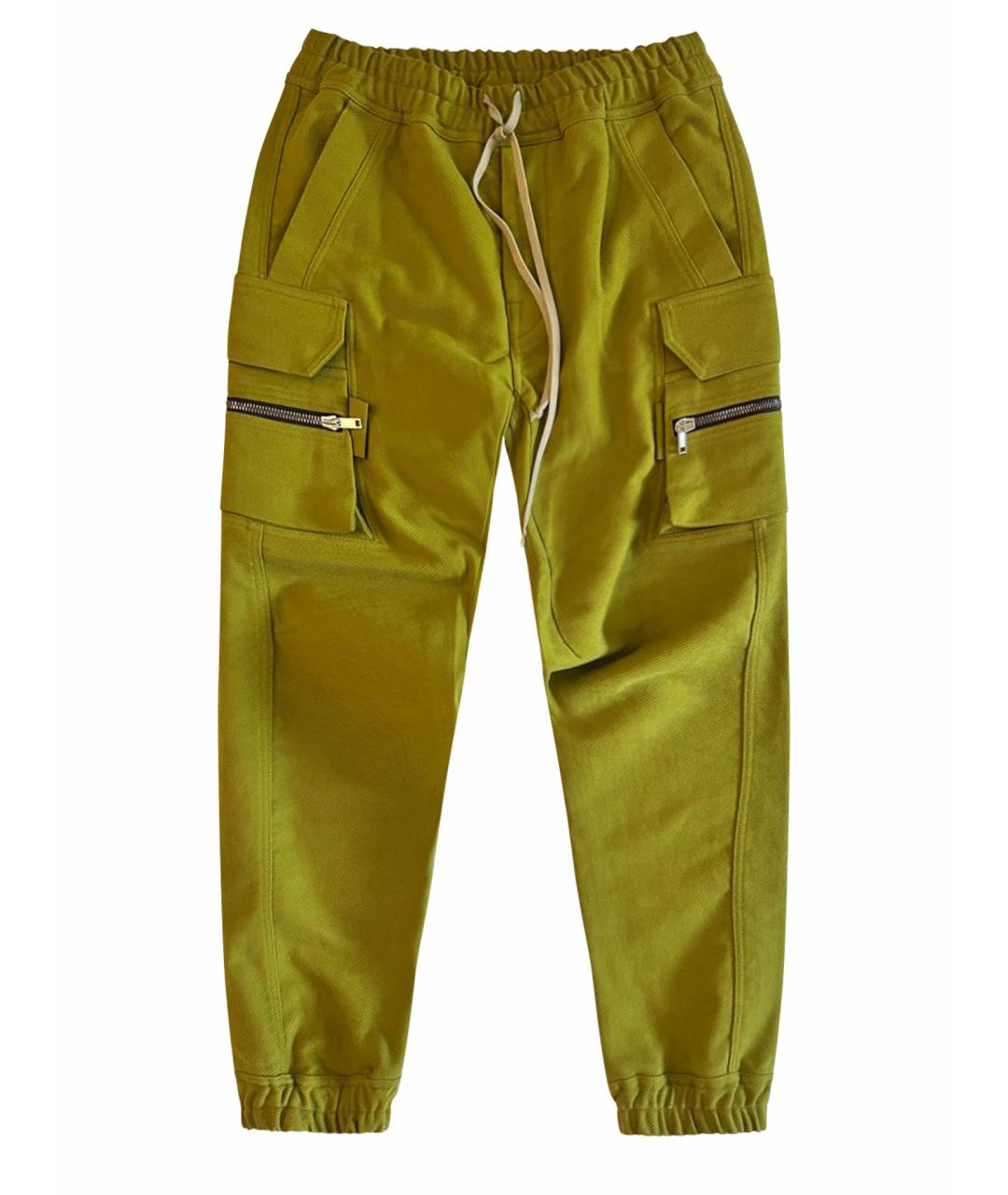 RICK OWENS Салатовые хлопковые повседневные брюки, фото 1