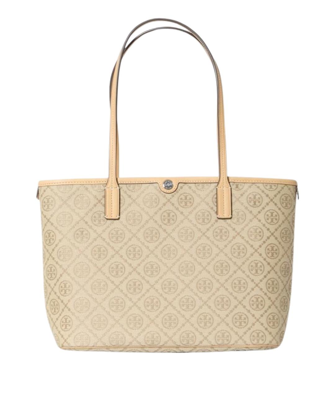 TORY BURCH Бежевая хлопковая сумка с короткими ручками, фото 1