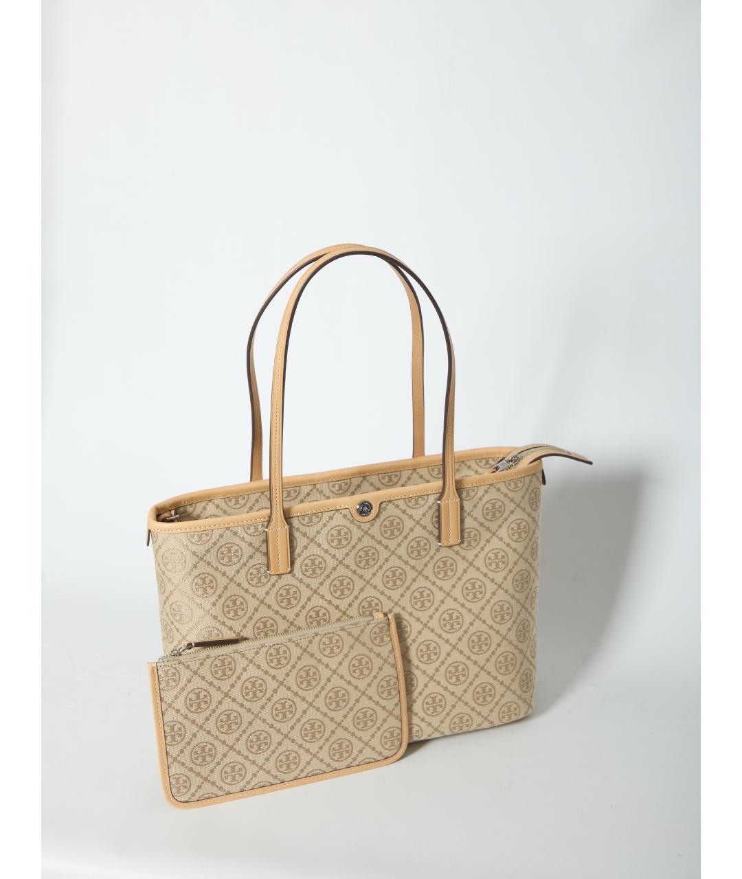 TORY BURCH Бежевая хлопковая сумка с короткими ручками, фото 4