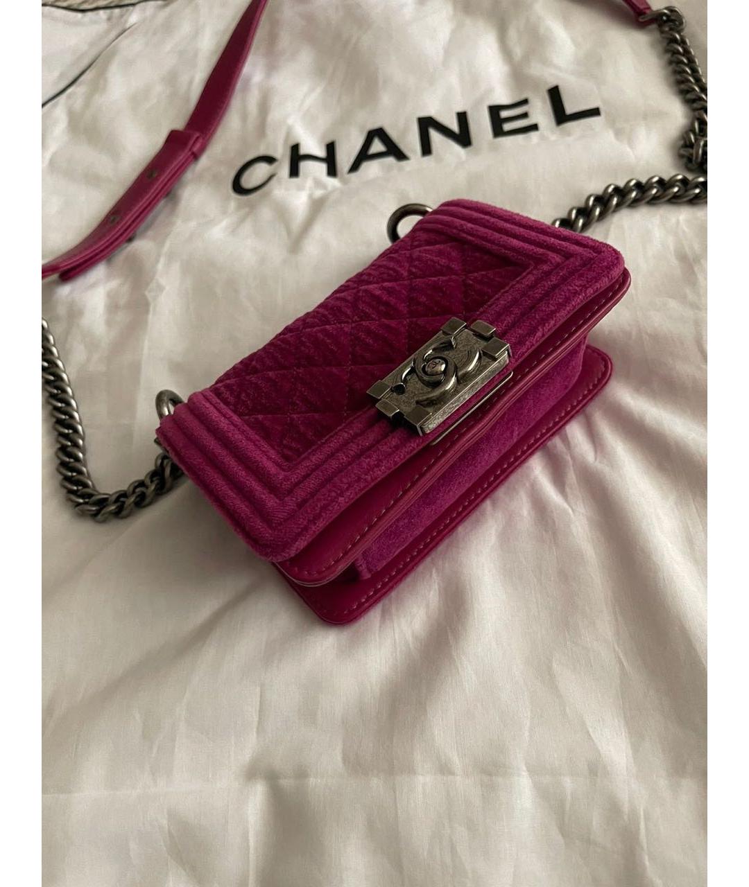 CHANEL Фуксия бархатная сумка через плечо, фото 4