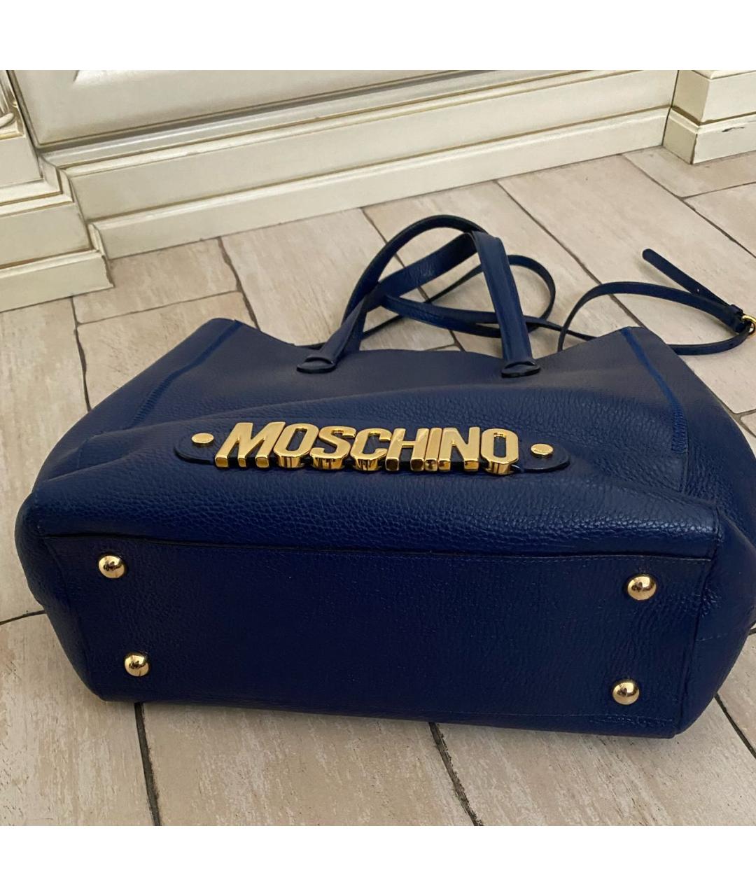 MOSCHINO Синяя кожаная сумка тоут, фото 5