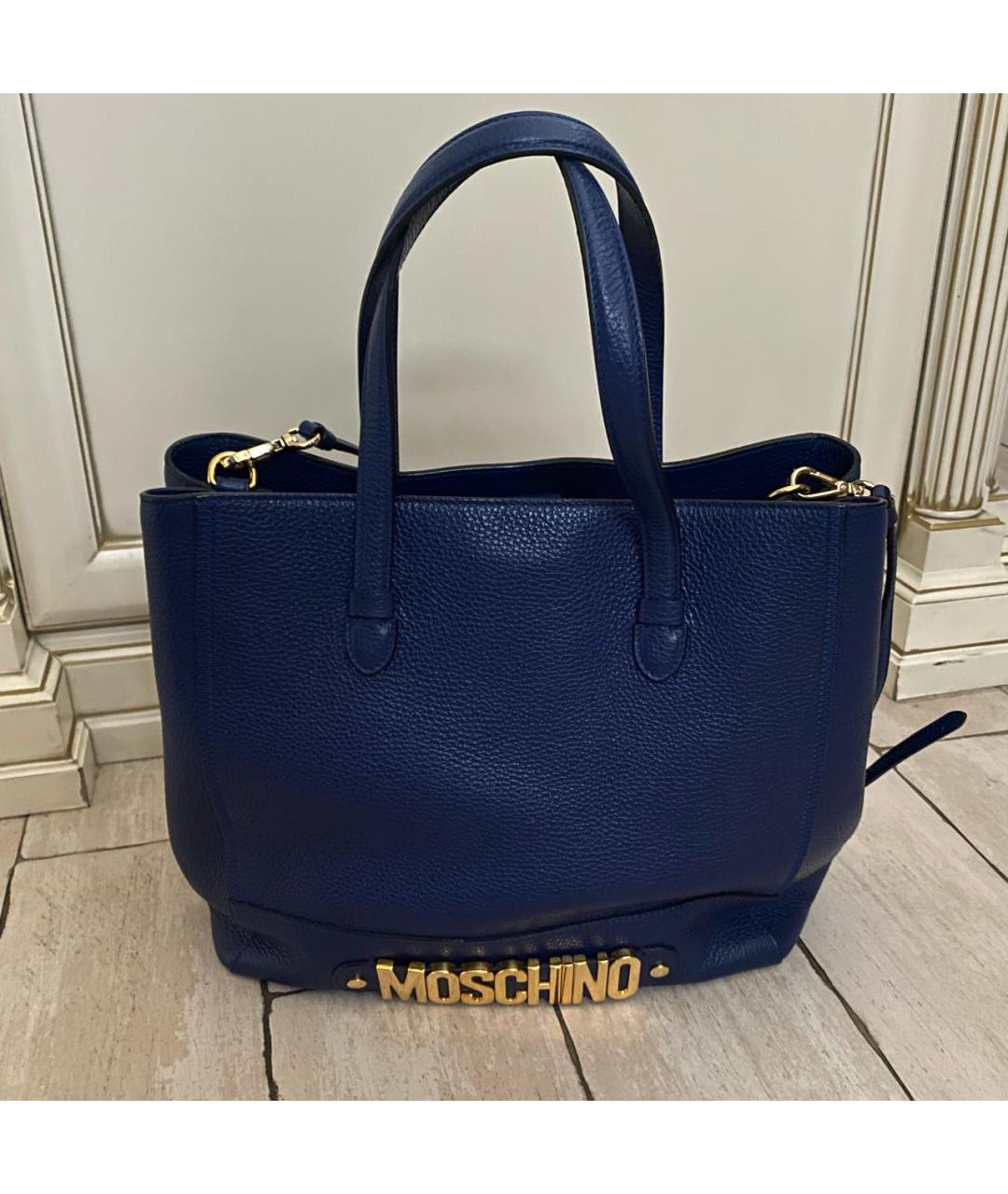 MOSCHINO Синяя кожаная сумка тоут, фото 4