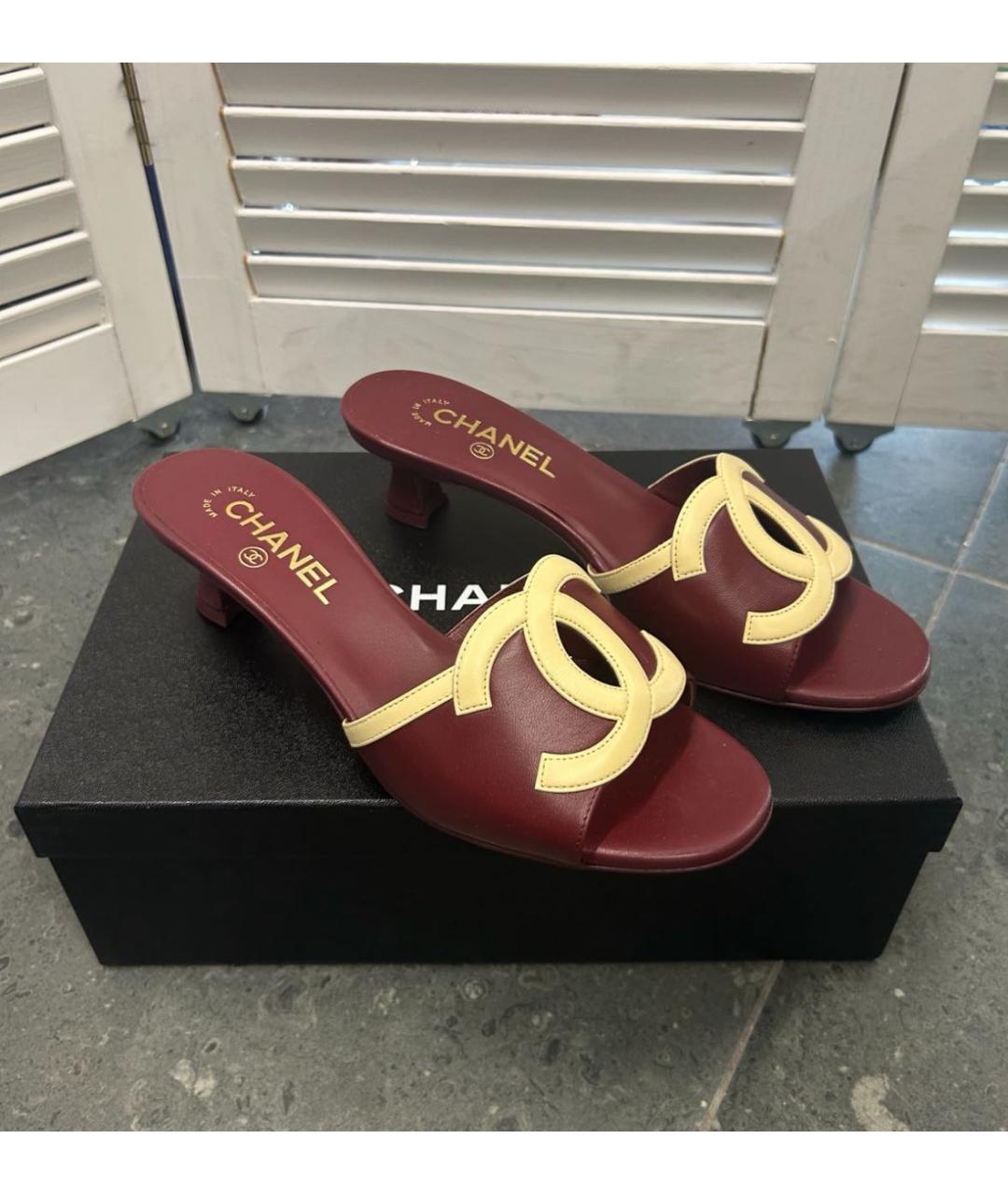 CHANEL Бордовые кожаные мюли, фото 2