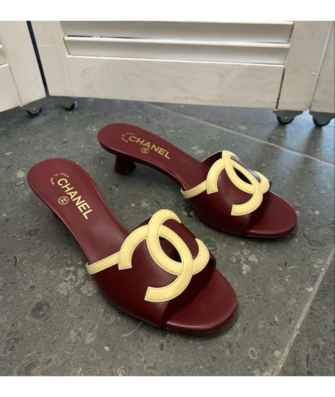 CHANEL Бордовые кожаные мюли, фото 5