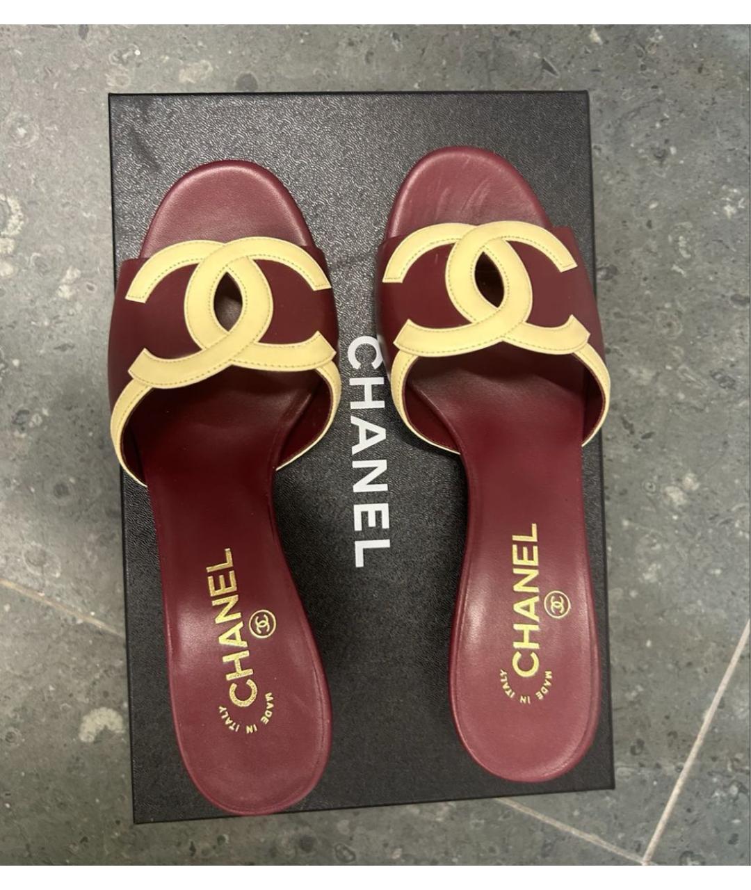 CHANEL Бордовые кожаные мюли, фото 4