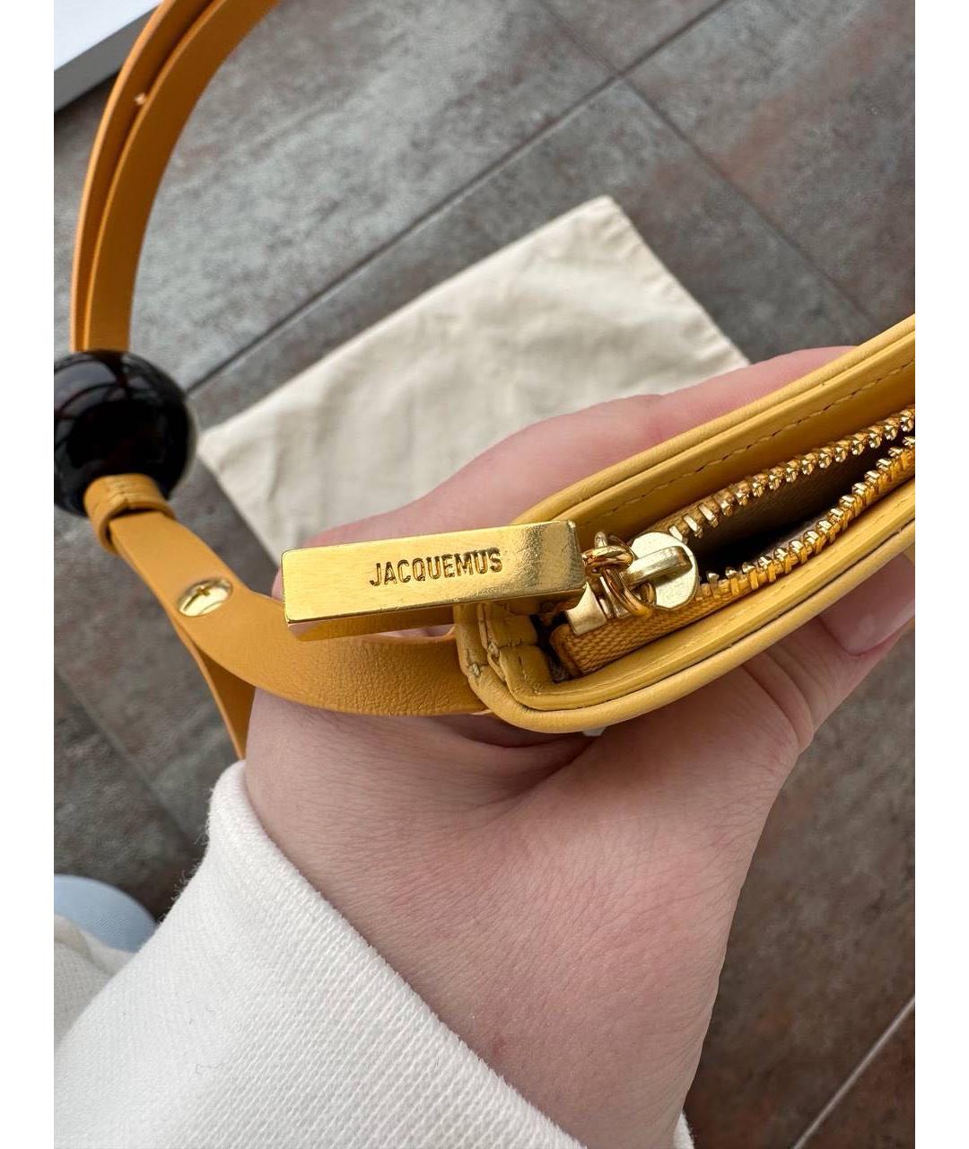JACQUEMUS Желтая кожаная сумка с короткими ручками, фото 5