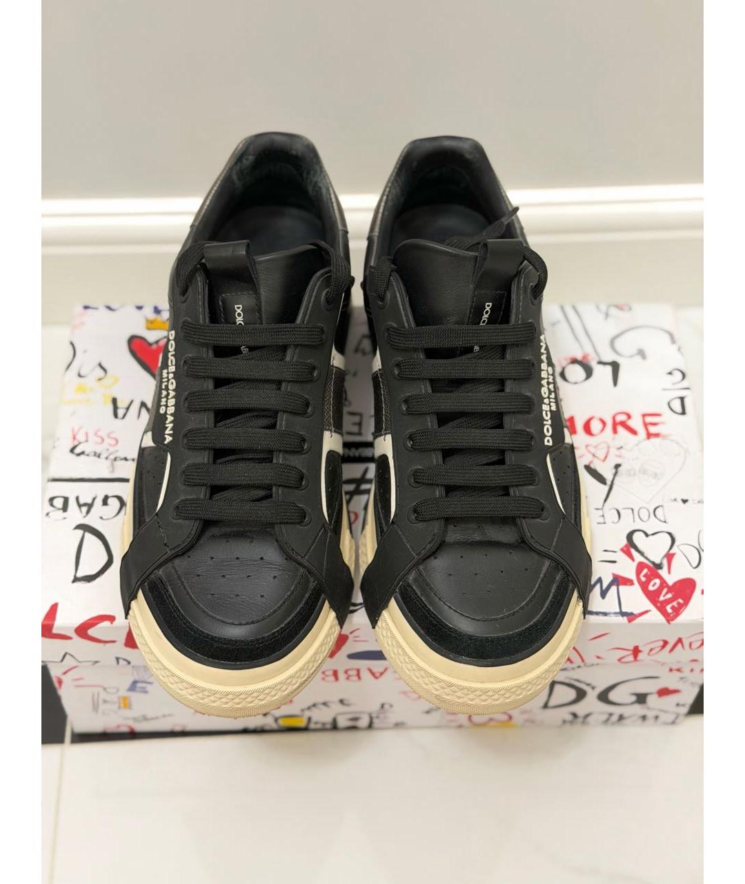 DOLCE&GABBANA Черные кожаные высокие кроссовки / кеды, фото 2