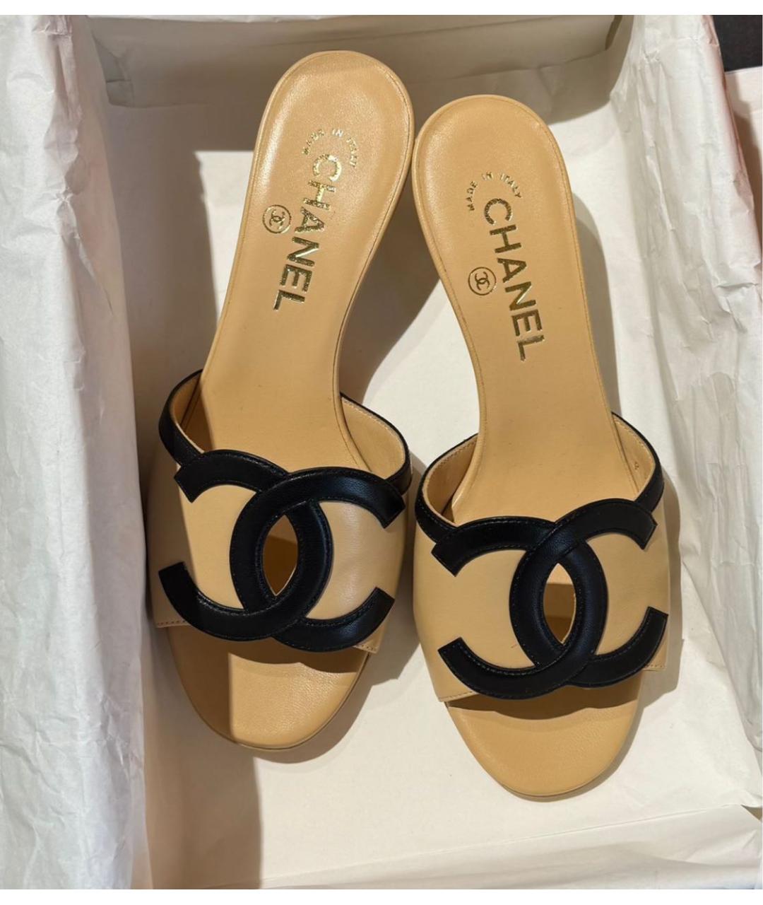 CHANEL Бежевые кожаные мюли, фото 4